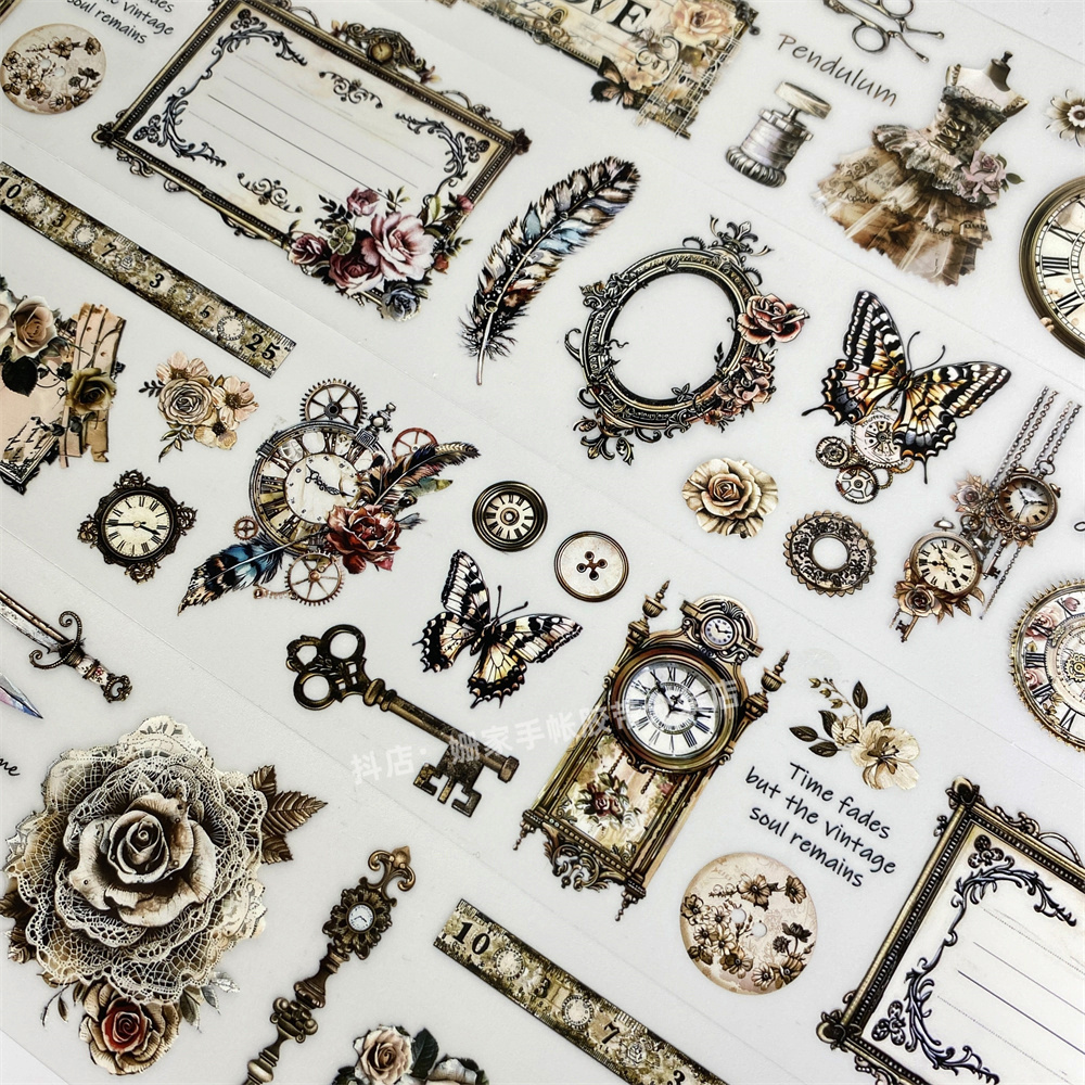 281手帐分装胶带古雅素绣五宝书信笔复古风PET素材账流麻diy贴纸