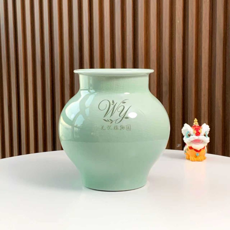 【青玉纹】中式复古浅绿冰裂纹陶瓷花瓶轻奢高级感客厅摆件插花鲜花