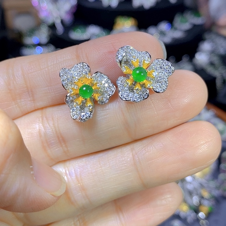 翡翠戒指银S925镶嵌天然翡翠