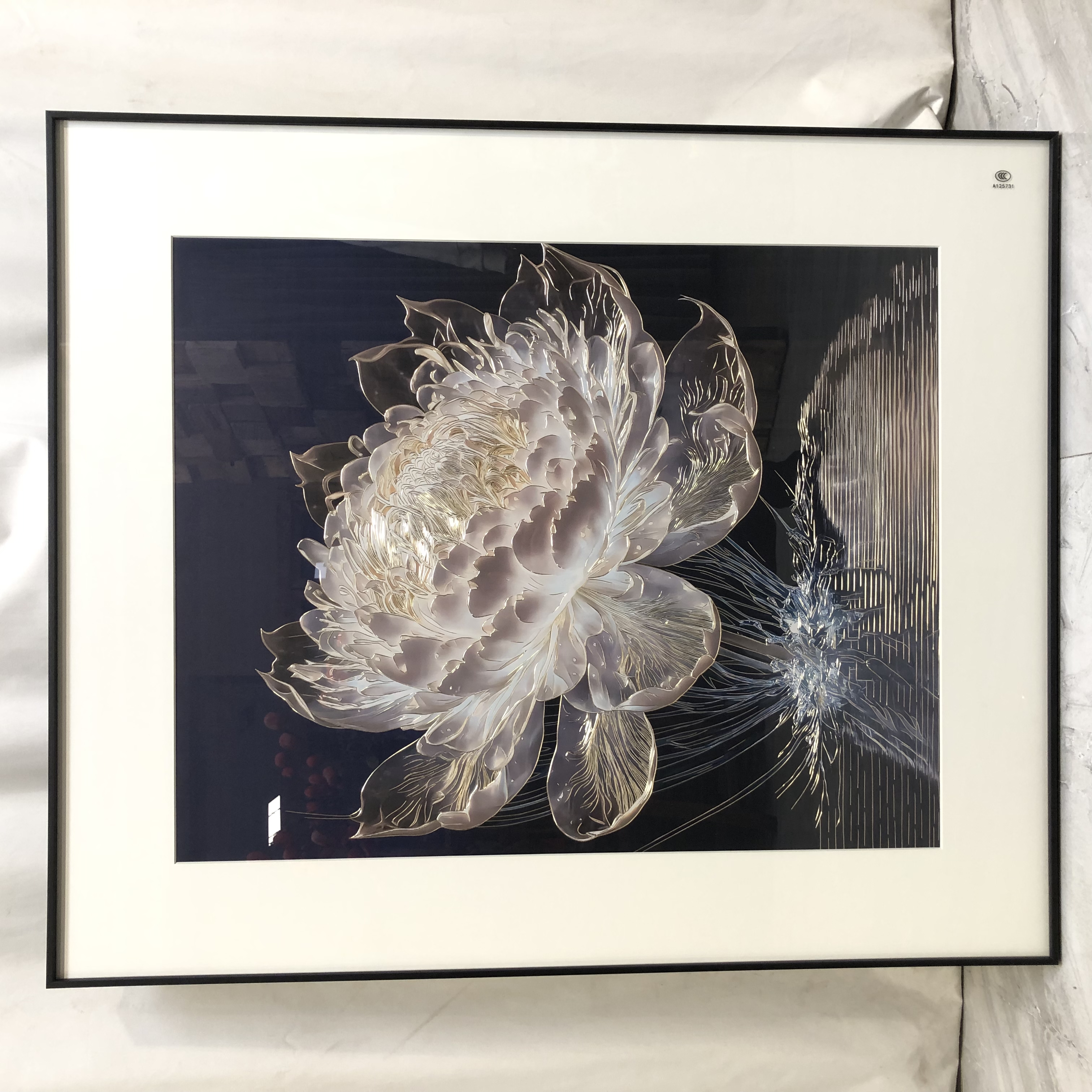 713博瑞奇复古光影莲花铜雕挂画空间装饰摆件（09091）