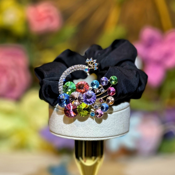 时尚高级感水晶彩色孔雀黑色发绳 爆款韩式ins风百搭云朵大肠发圈