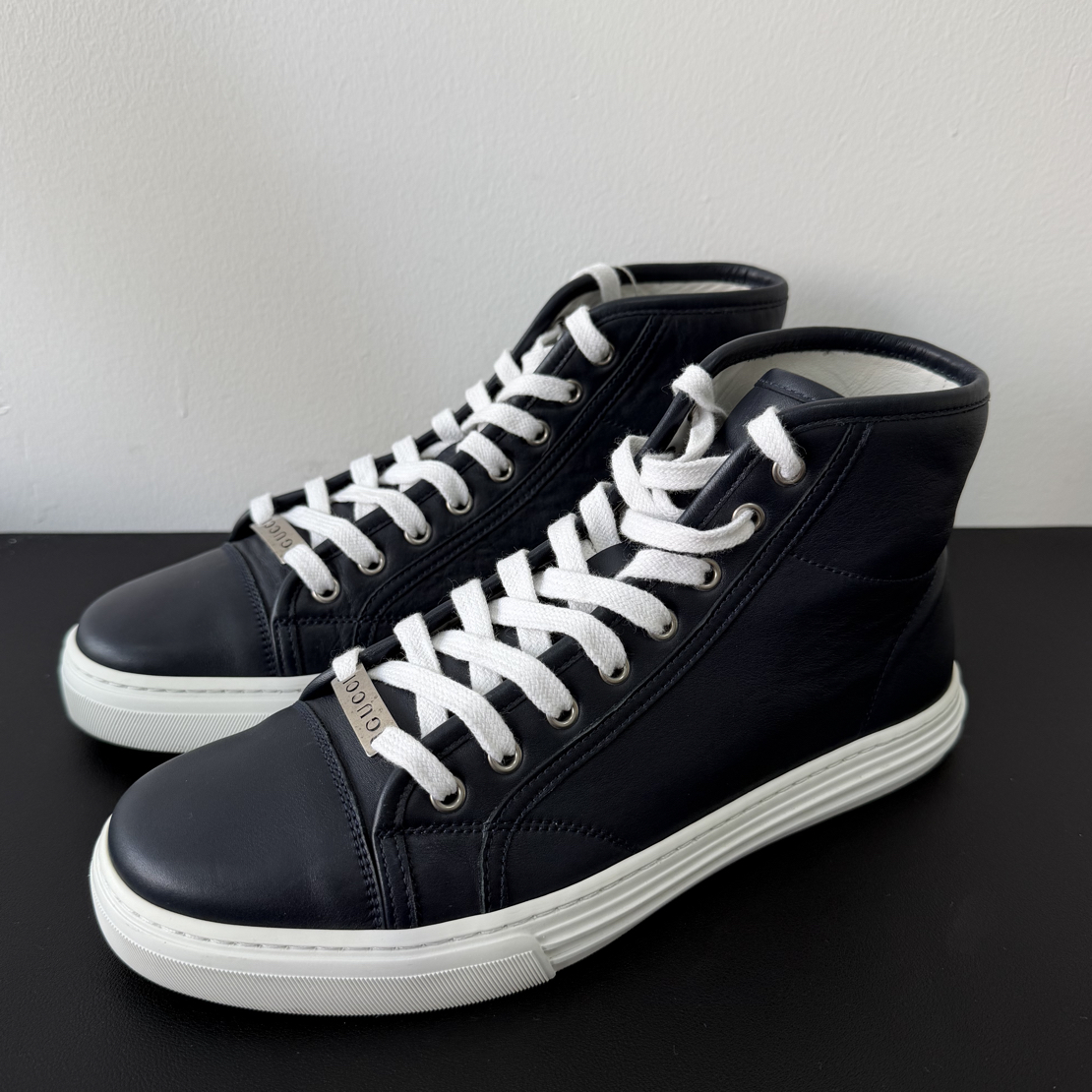 99新 GUCCI/古驰 40.5欧 蓝白高帮板鞋二手奢侈品