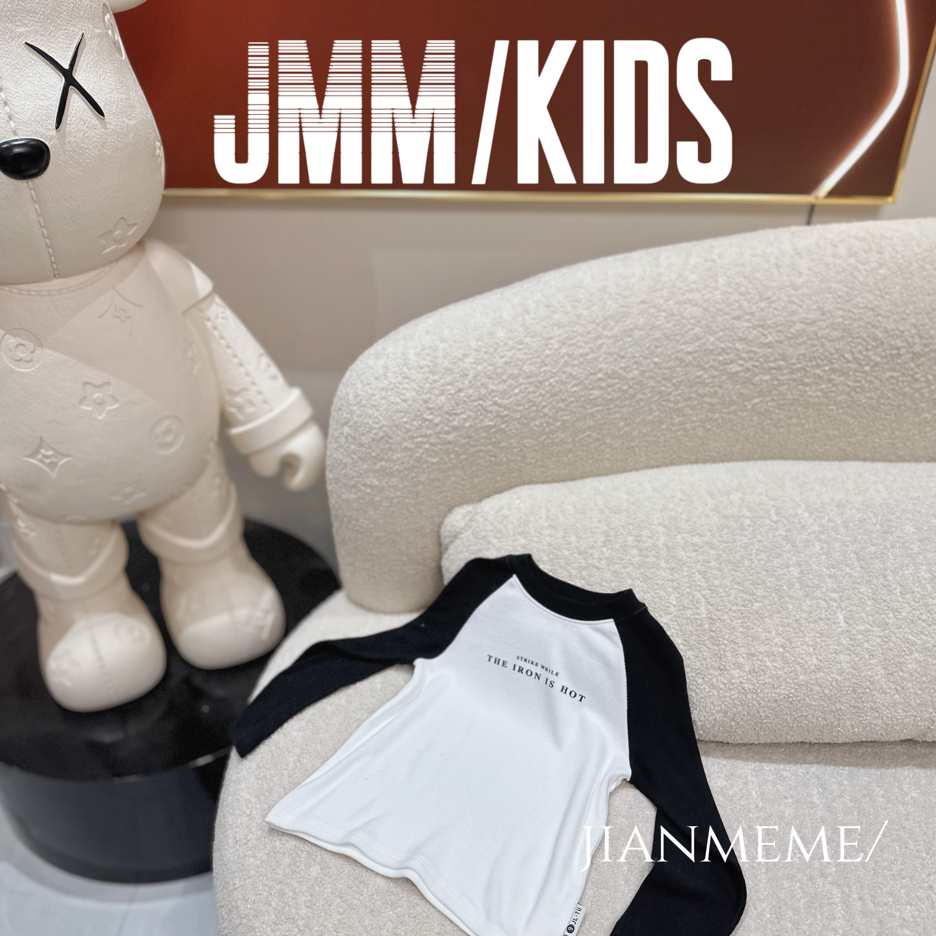 单品-黑白字母F155男童打底衫长袖圆领T恤中大童时尚舒适上衣夏