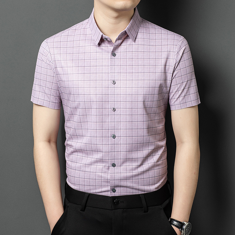 夏季翻领短袖2025年夏季男装衬衫男士格子衬衫上衣休闲衬衣标准