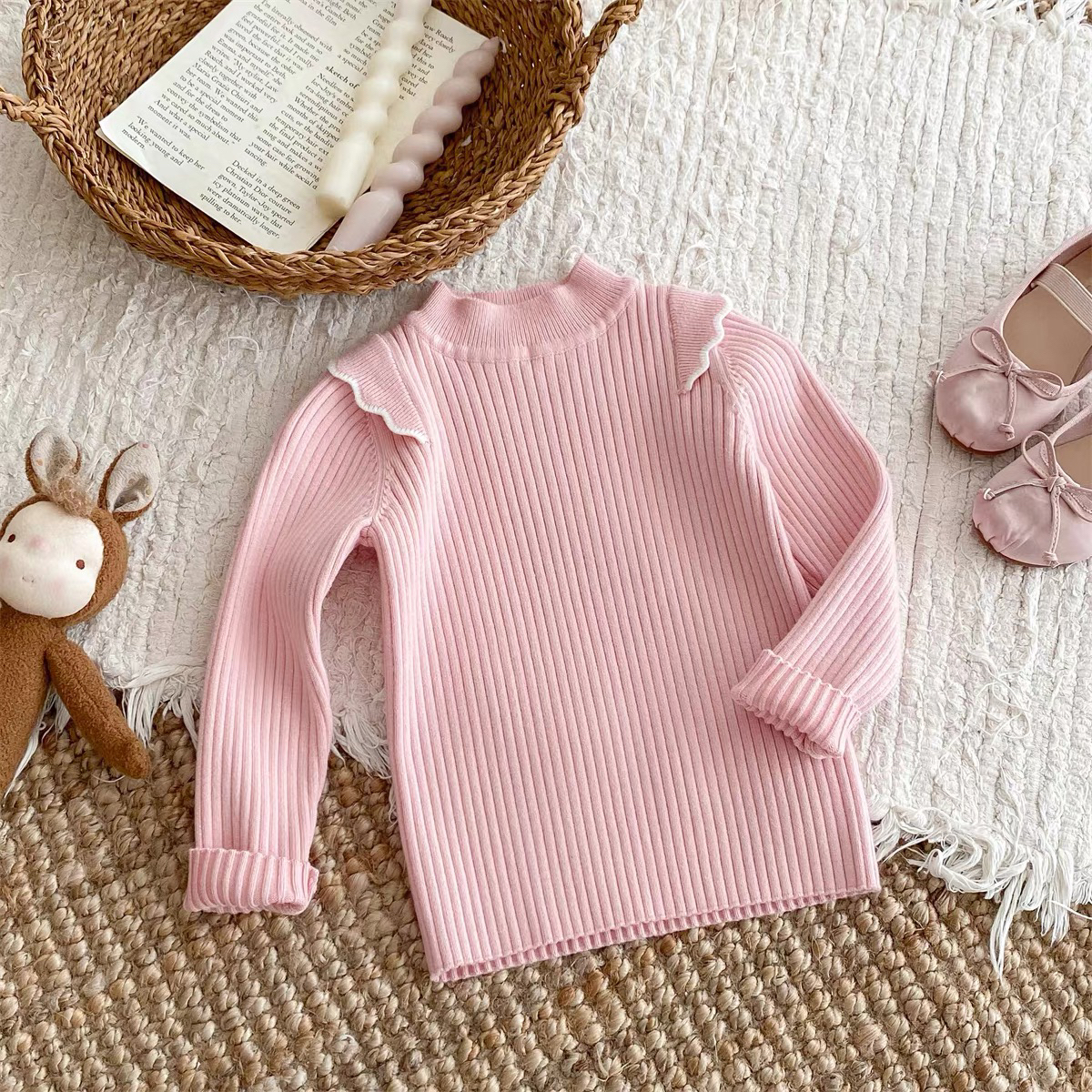 女童秋冬毛衣加厚保暖洋气圆领韩版一体绒针织打底衫中大童内搭