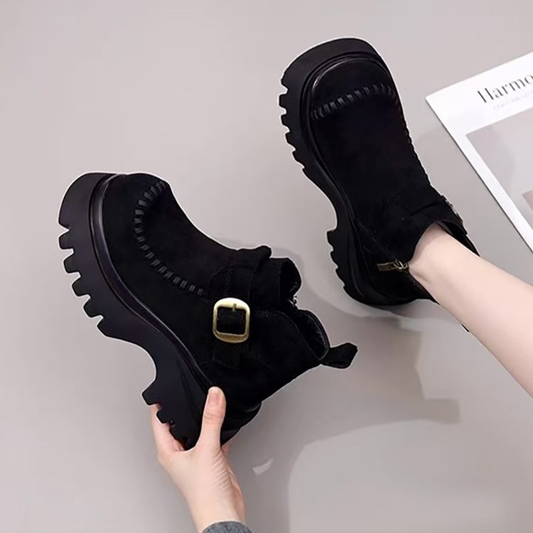 2025勃肯马丁靴女加绒秋季新款时尚百搭复古厚底增高洋气松糕短靴