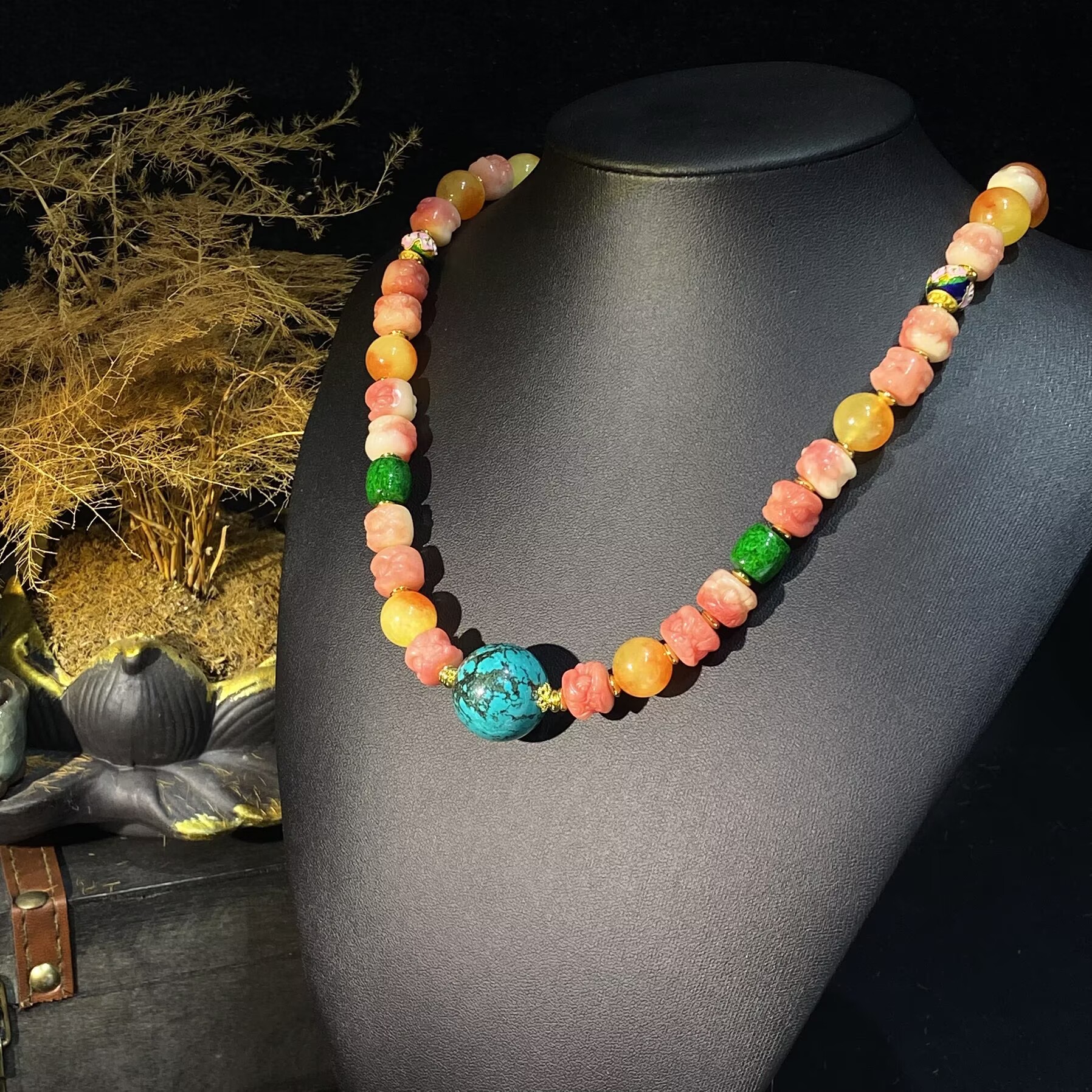 非金属珐琅项链 J5867  精美时尚粉红色百搭精品项链