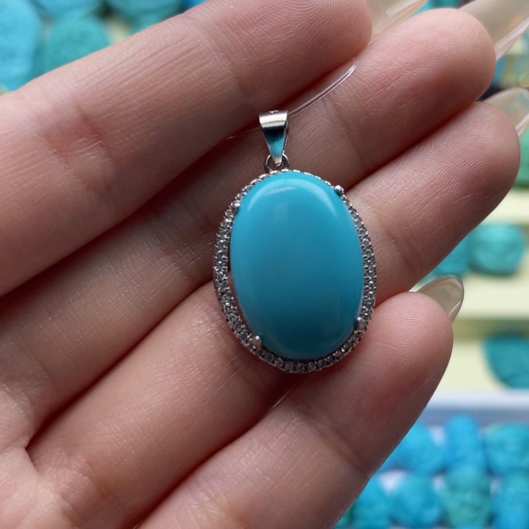 绿松石雕刻银S925镶嵌