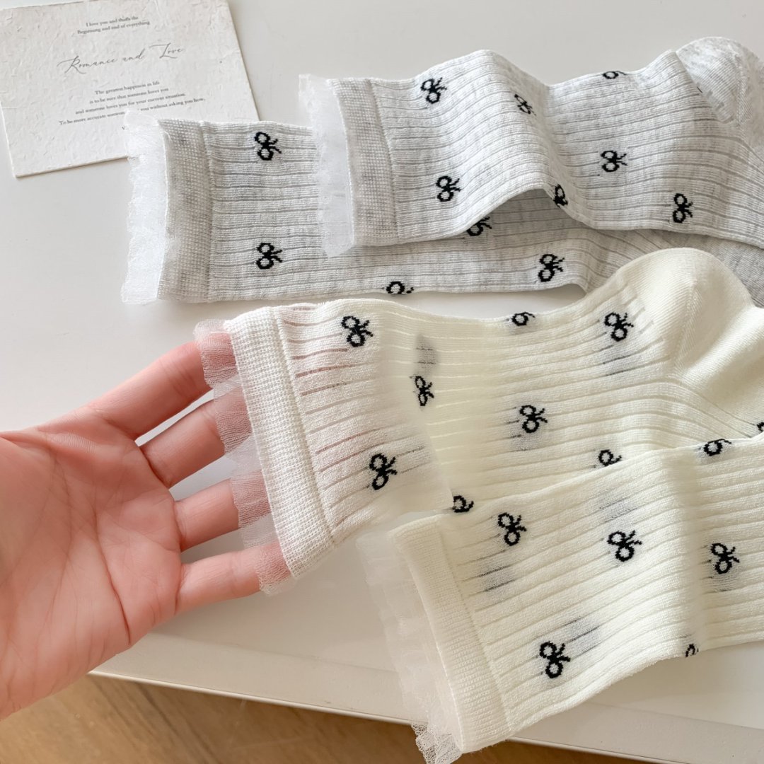 Mekki春夏新款女袜中筒袜吸汗袜子女生夏季超薄透气蝴蝶结堆堆袜