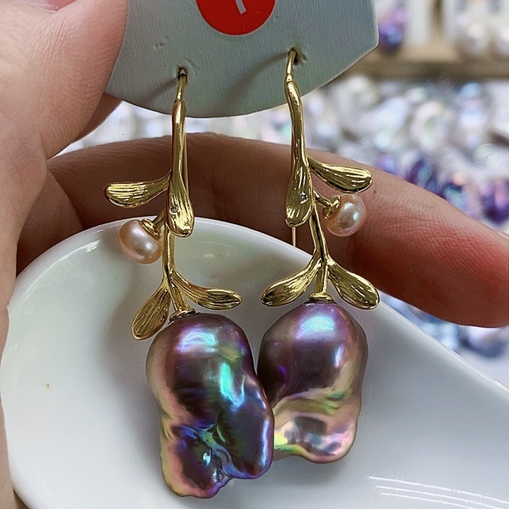 银S925镶嵌耳饰淡水珍珠