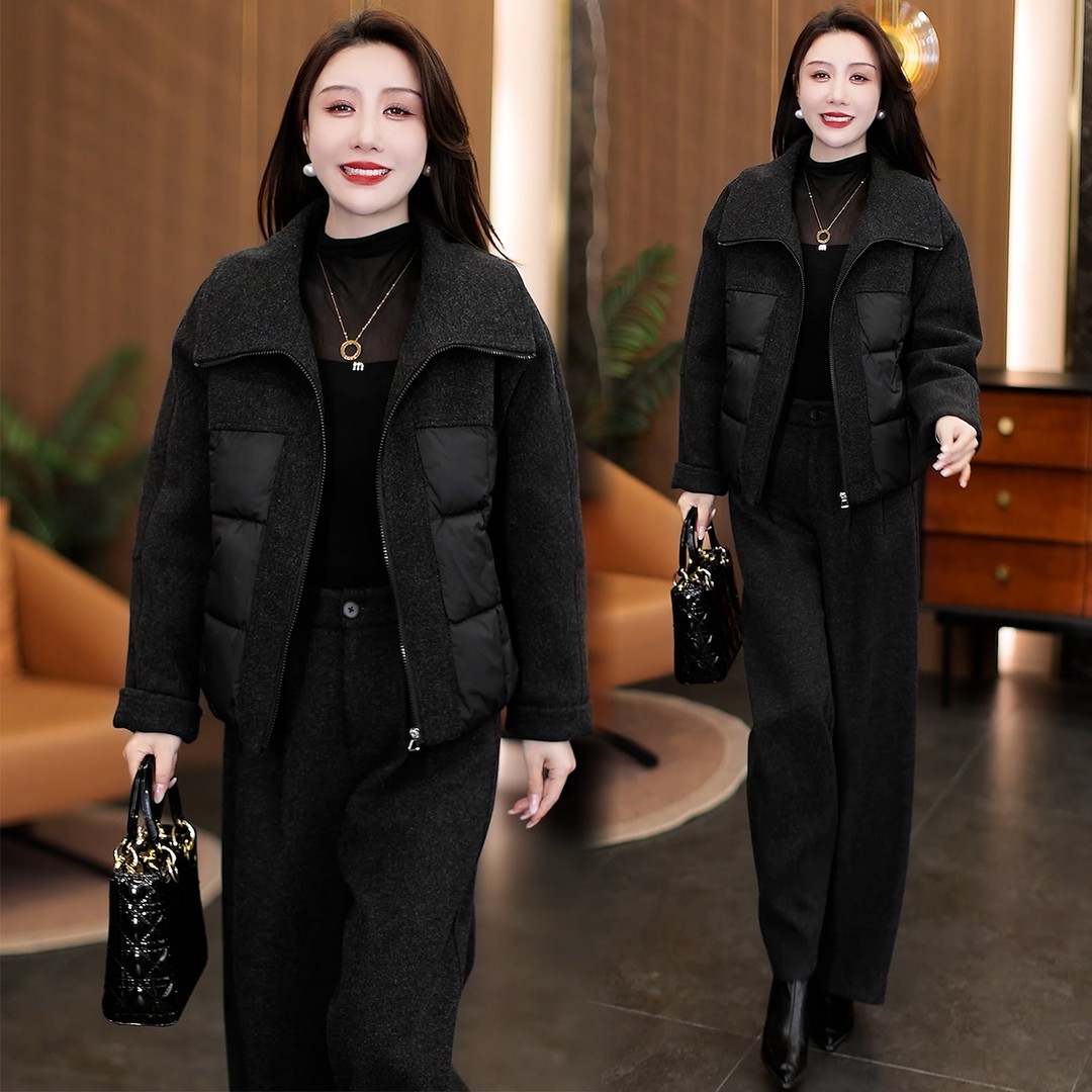 休闲洋气拼接立领棉服外套女2025冬季新款时髦显瘦外穿加厚短外套