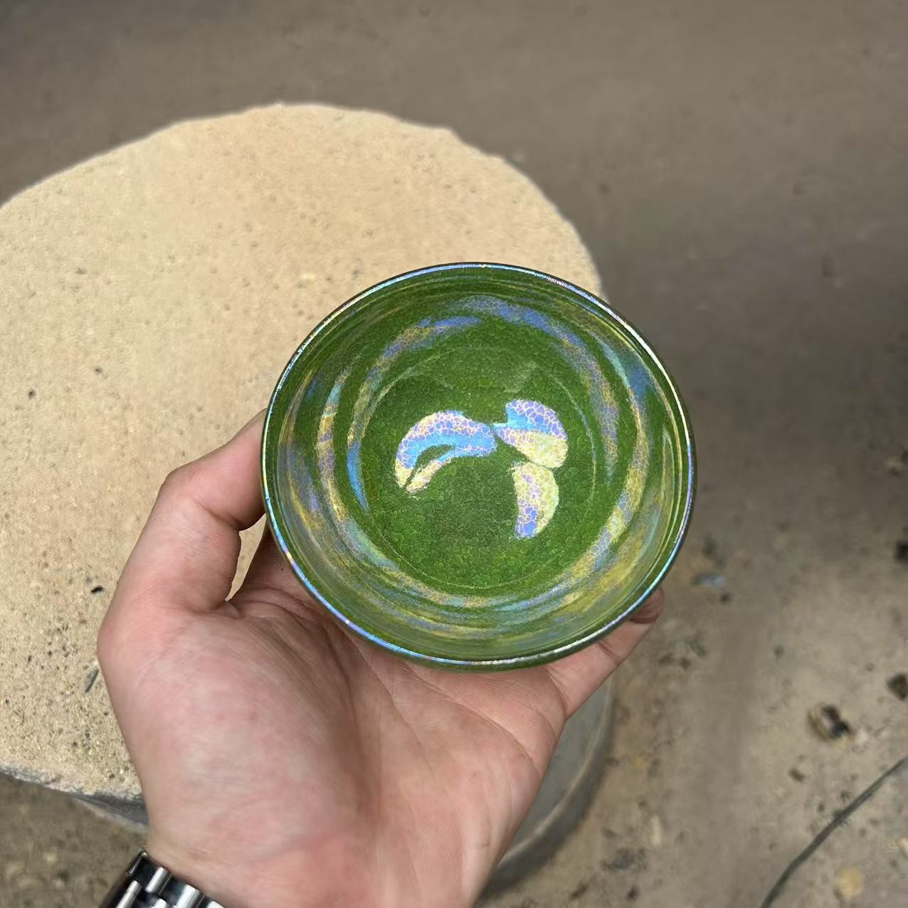 主人杯 七彩绿冰裂