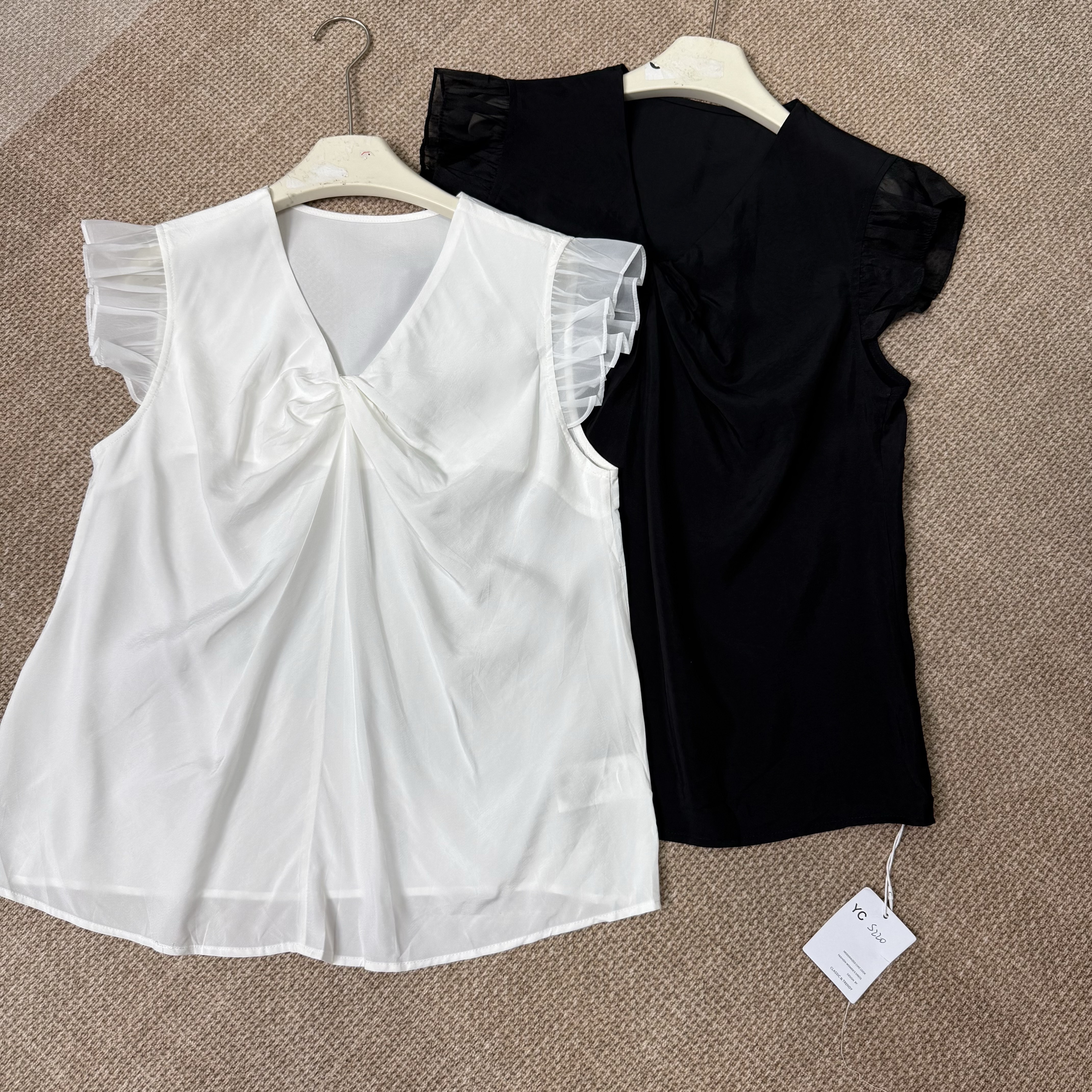 「KEKE」法式V领荷叶边#S220无袖衬衫女夏季新款宽松休闲上衣潮