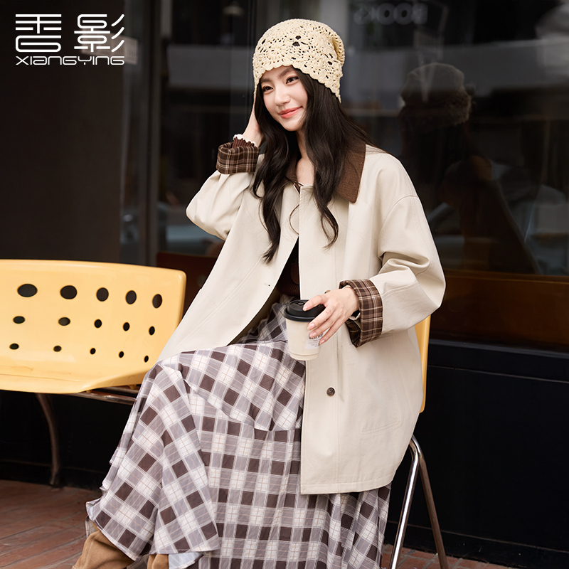 【丽公主专属】D85A408风衣 香影翻领风衣女中长款秋季新款莱赛尔撞