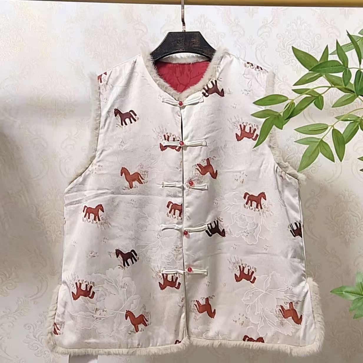 猫家YZM新中式国风秋冬款薄棉小马提花双面穿马甲