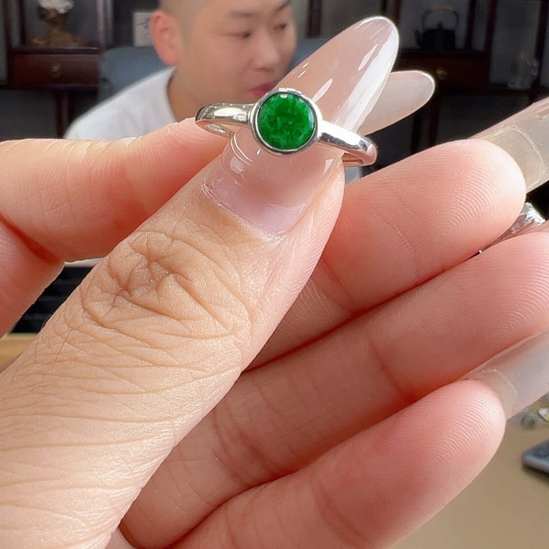 银S925镶嵌戒指翡翠戒指50