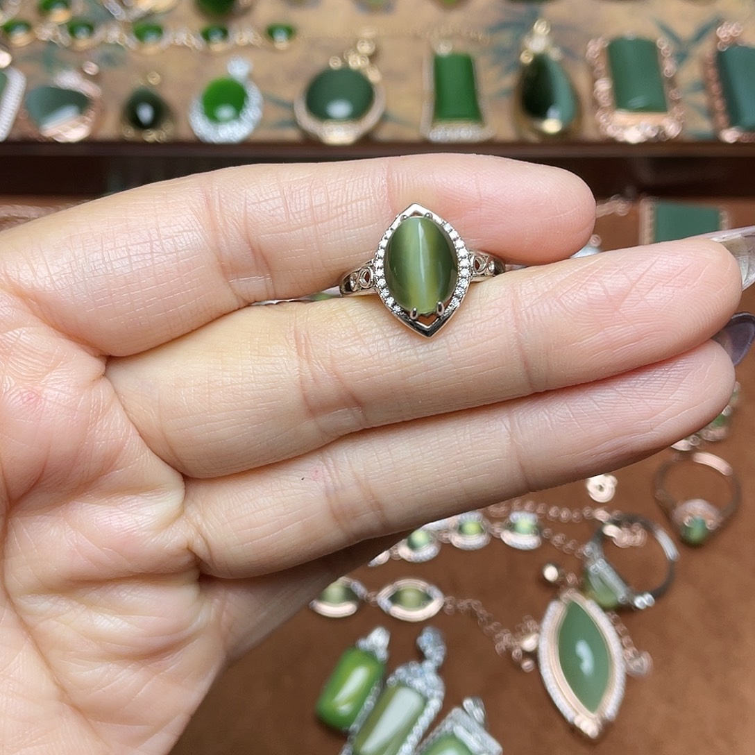 和田玉（碧玉）银S925镶嵌吊坠(不含链)