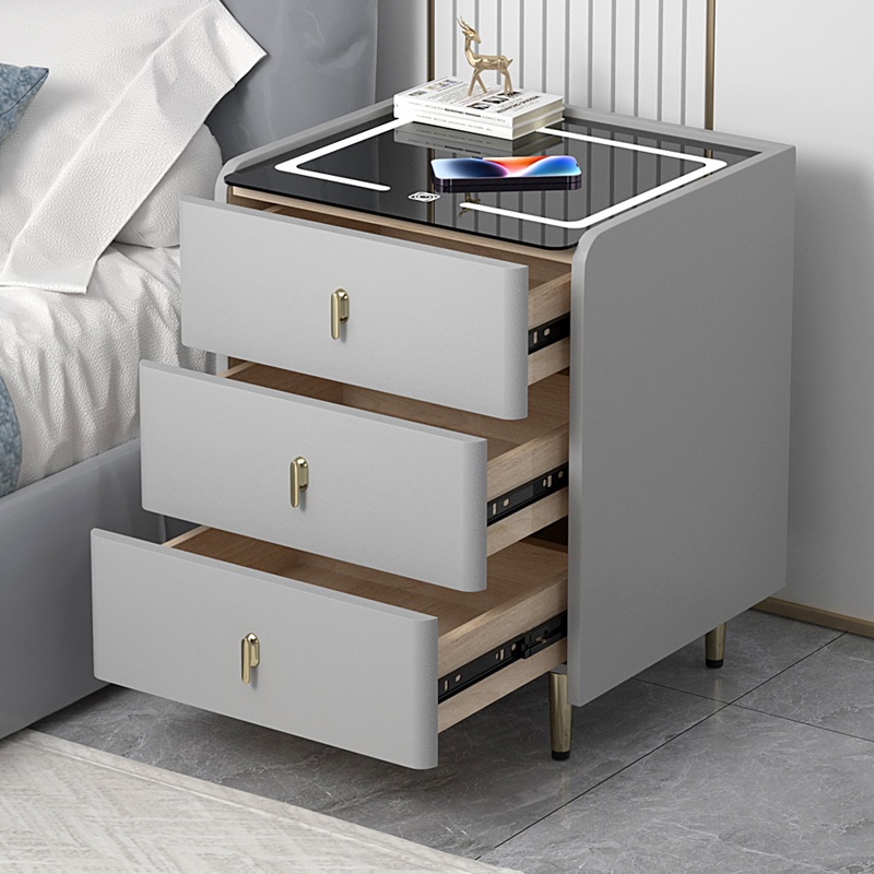 软包皮质智能床头柜三抽屉卧室带灯家用蓝牙音响无线充