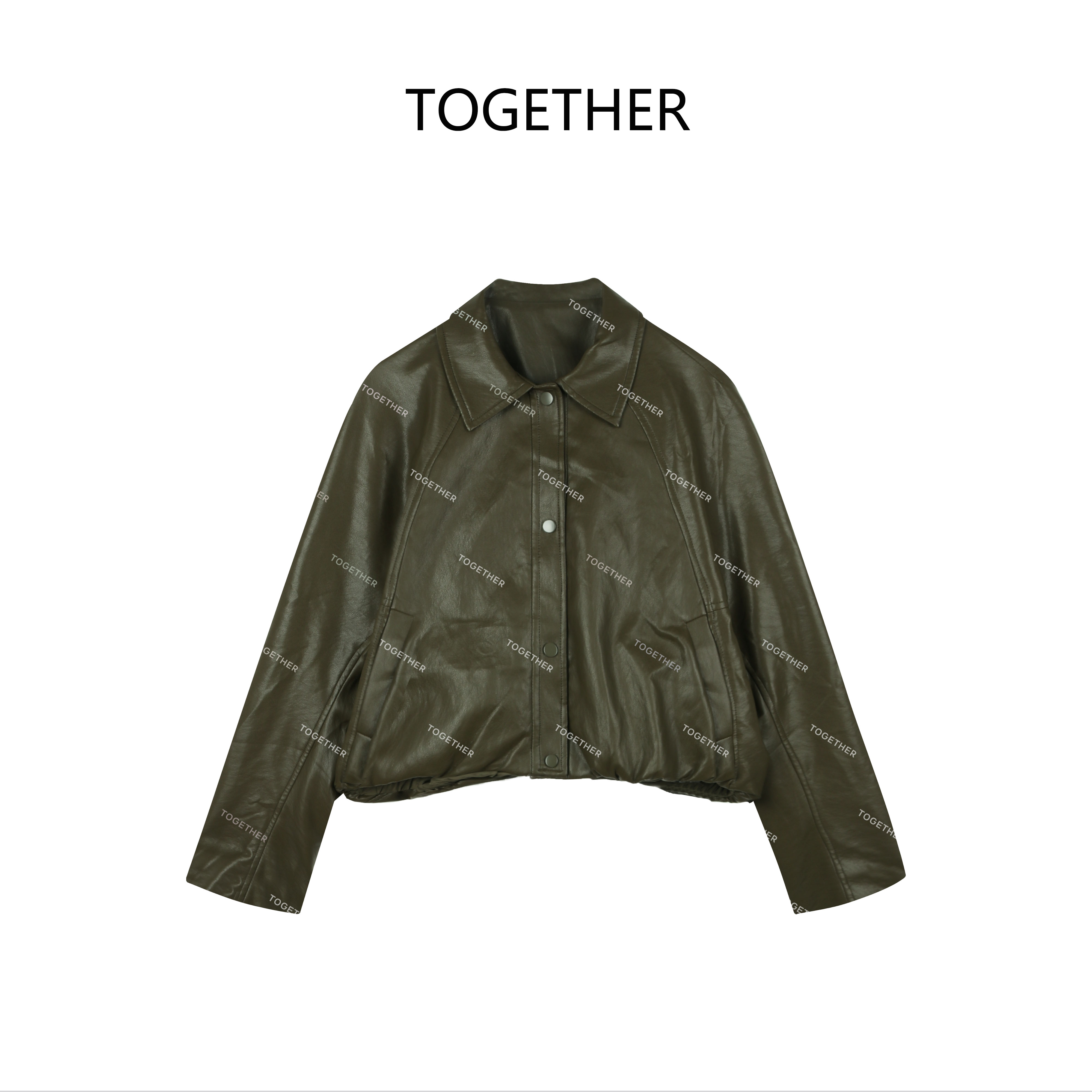 【TOGETHER】2025秋季翻领蝙蝠袖皮衣夹克短款外套Q1041