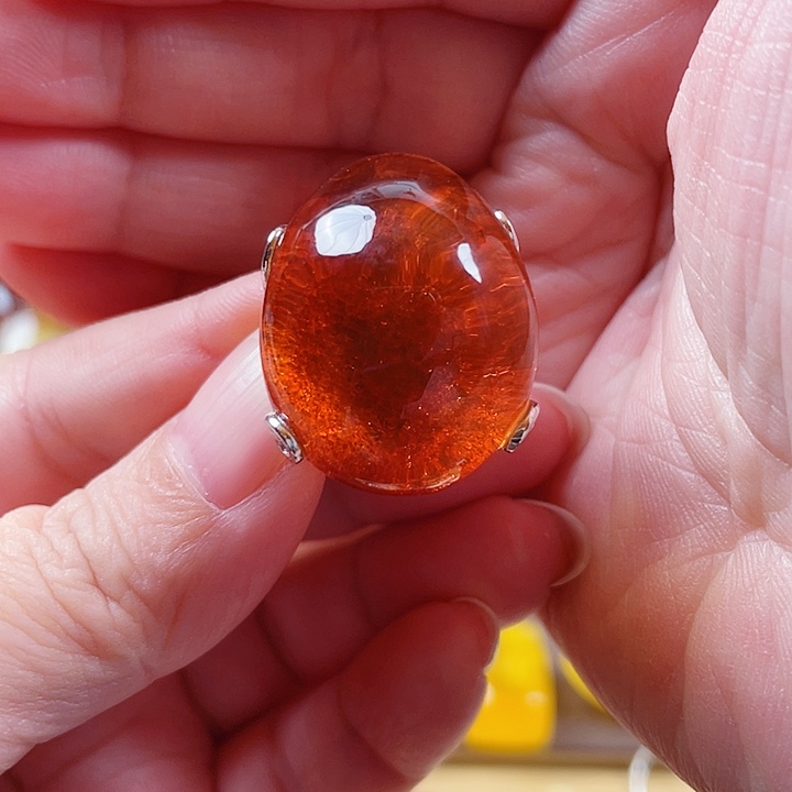 @***玉琥珀银S925镶嵌裸石戒指