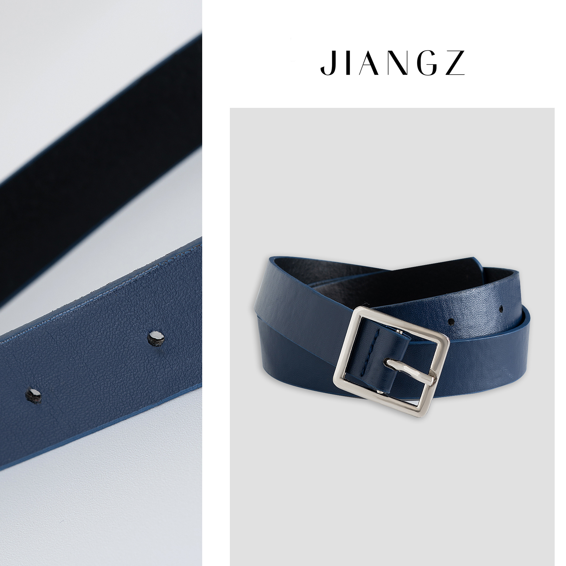 江洲【蓝带】女皮带百搭牛皮软面装饰腰带