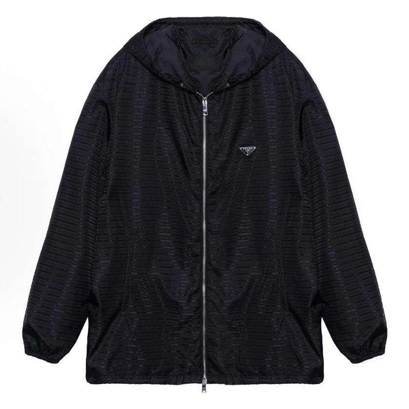 未使用 Prada/普拉达 黑色弹幕满印胸前钢标连帽外套S码