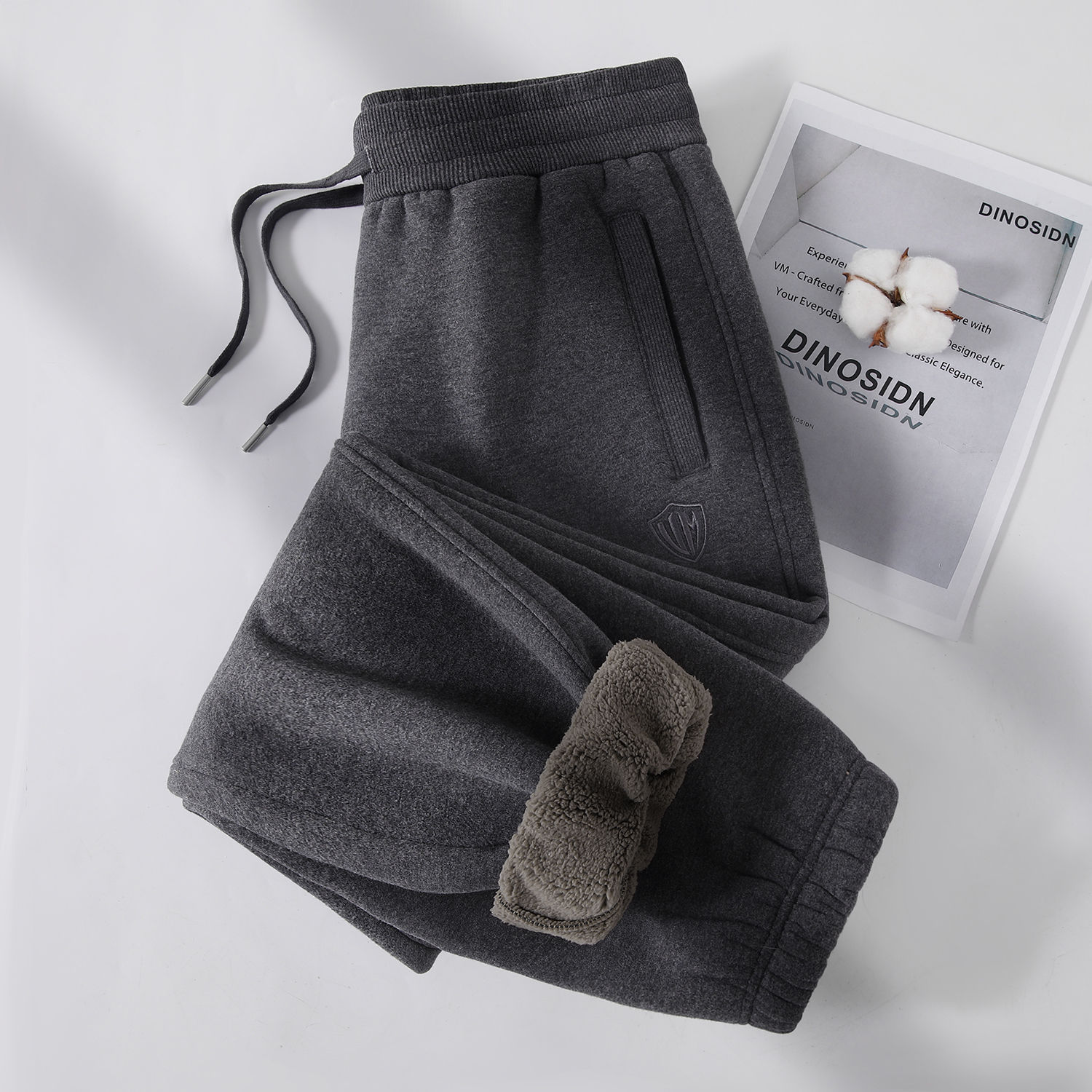 深灰休闲裤秋冬女加绒加厚羊羔绒防风裤运动宽松显瘦保暖束口全棉