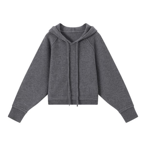 RC251009Y  25年秋冬新款羊毛简约纯色短款连帽抽绳针织衫
