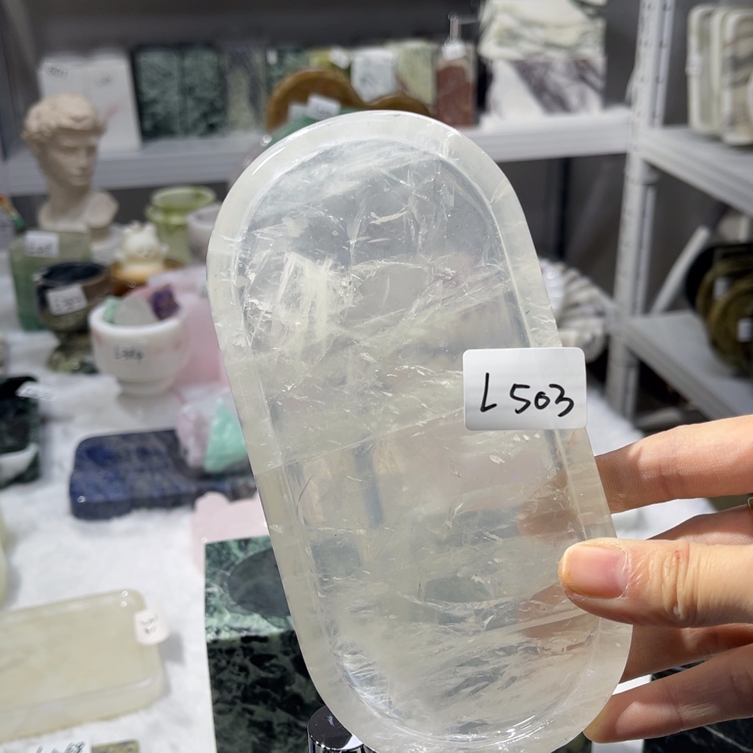 妮***妮石材白水晶托盘天然奢石摆件503