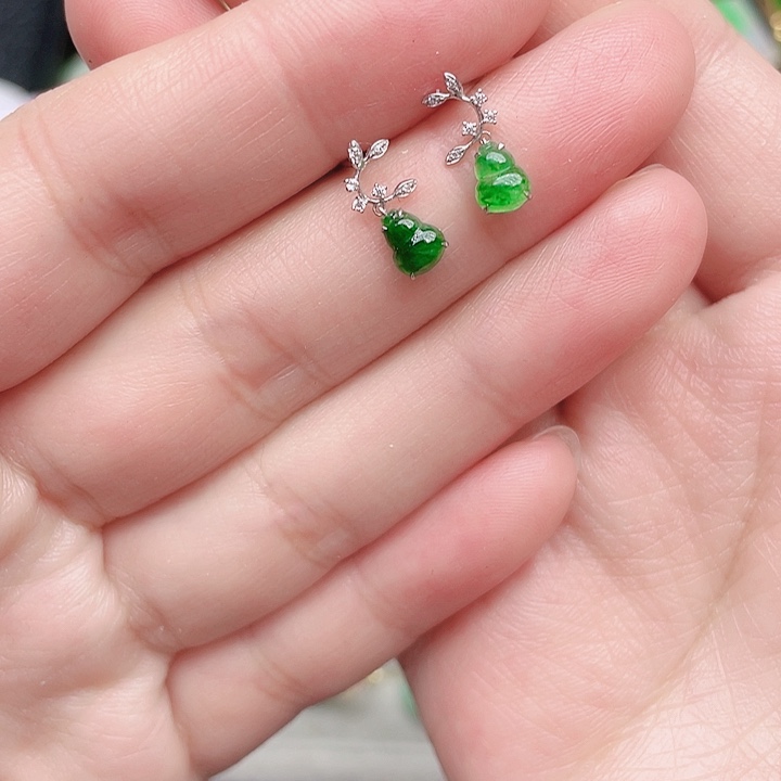 翡翠耳饰18K金镶嵌天然翡翠