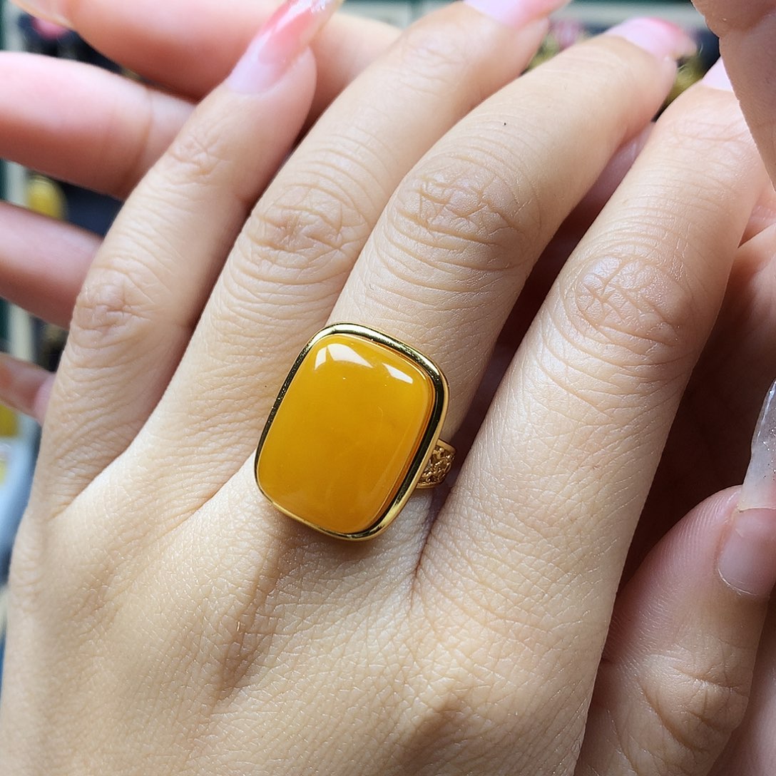 蜜蜡戒指银S925镶嵌戒指