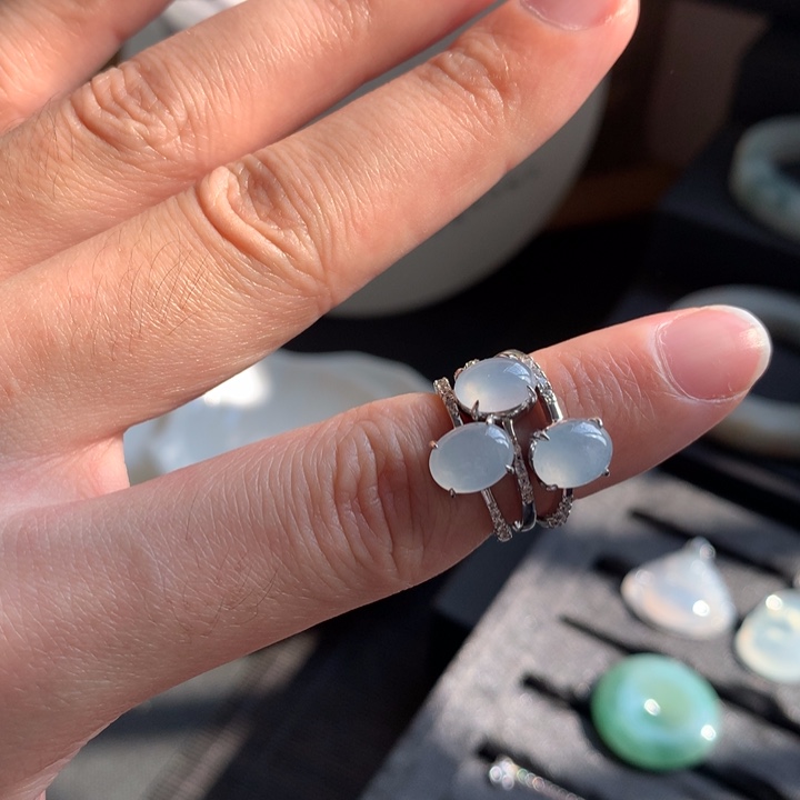 翡翠银S925镶嵌戒指天然A货缅甸翡翠s925银镶嵌