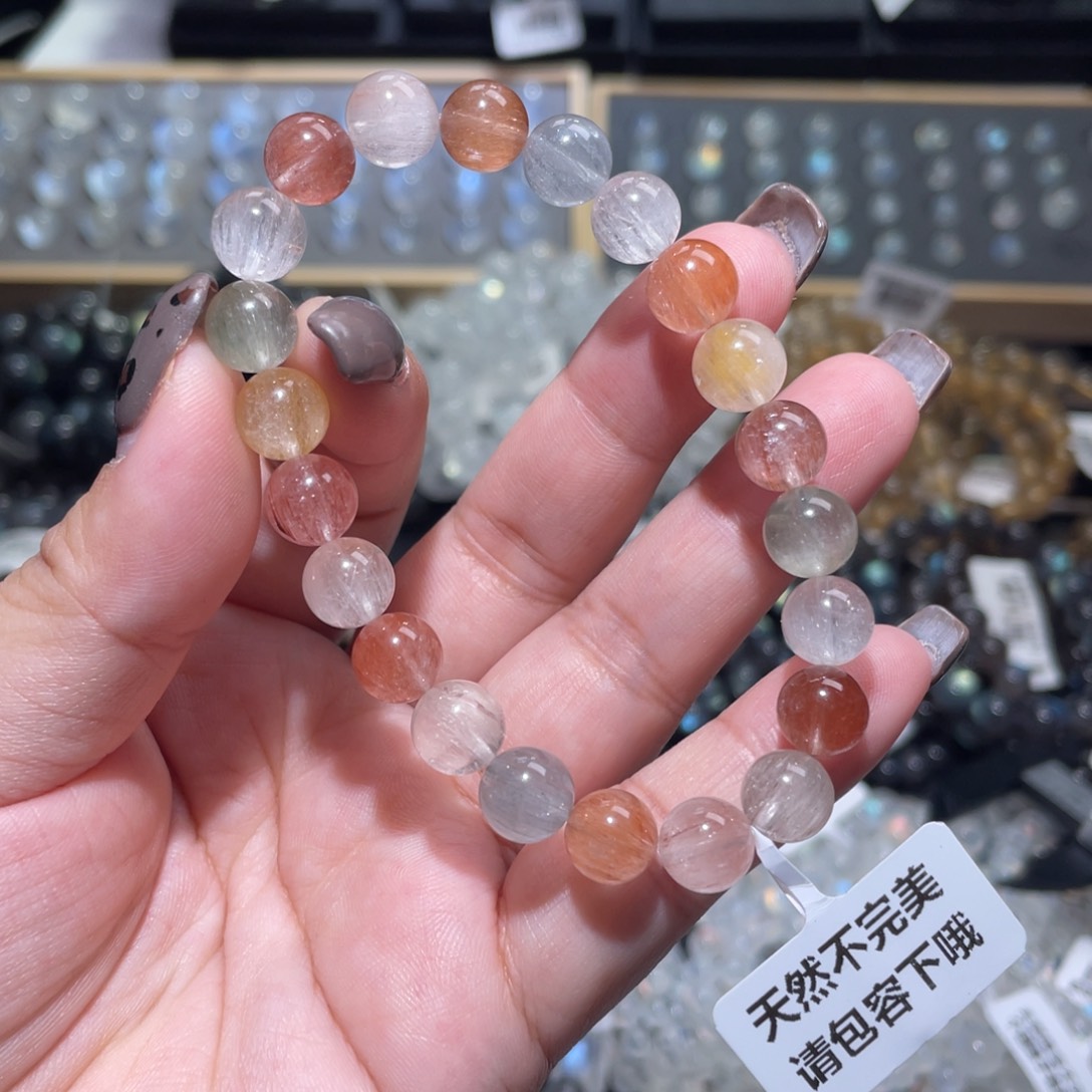 手链水晶未镶嵌冰激凌色系彩兔毛手链8.5mm+