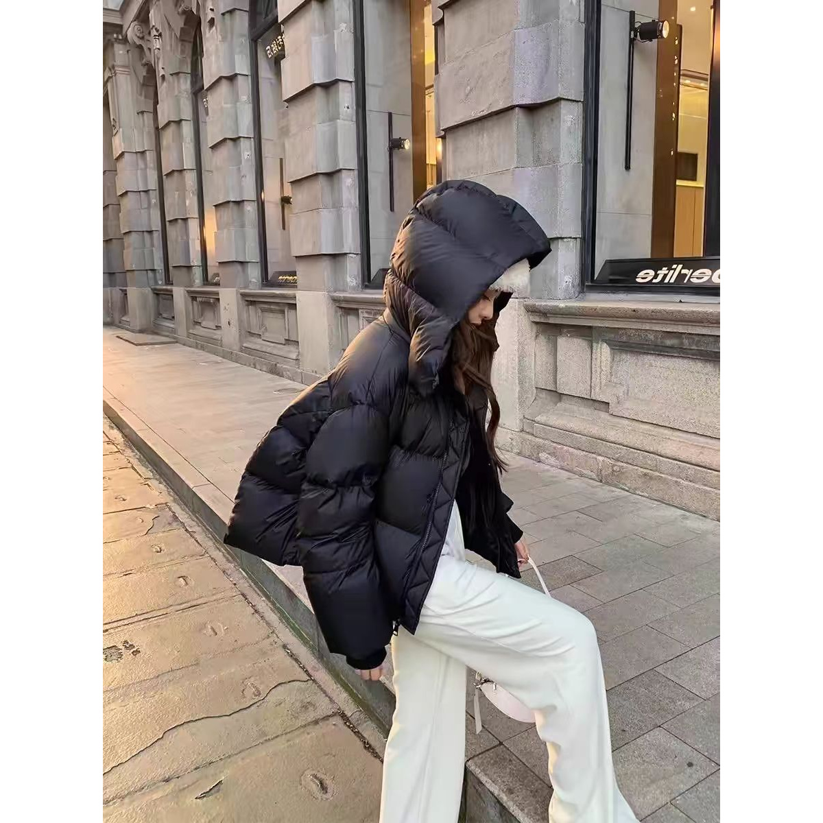A73#短款羽绒服2024年新款高品质女冬小个子宽松潮流连帽面包服