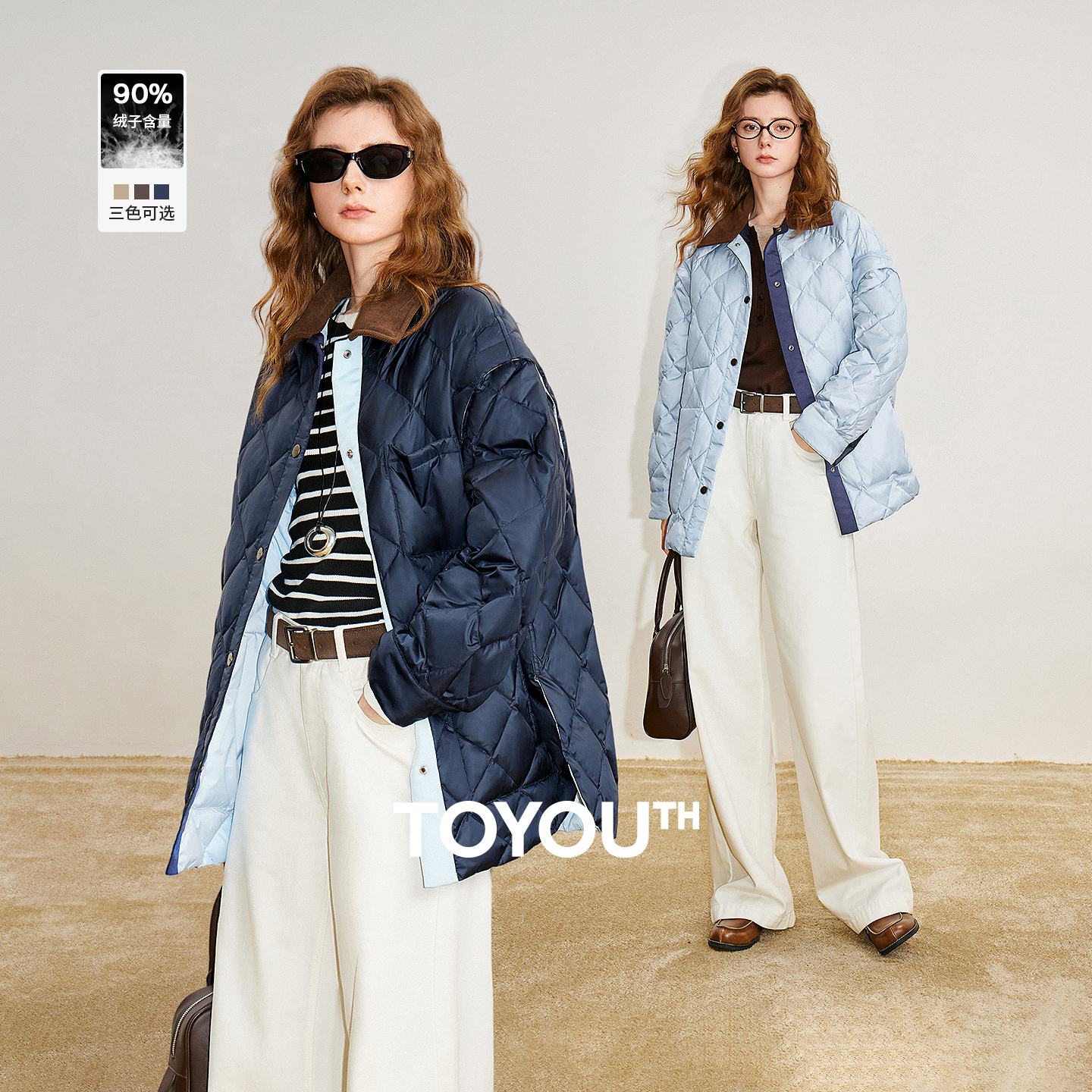 初语双面穿羽绒服女2025冬季新款发热抗菌抗静电90绒复古衬衫外套