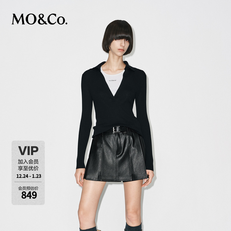 MOCO针织衫2025冬新品两件套美丽诺绵羊毛背心POLO领MBE4SWTT11