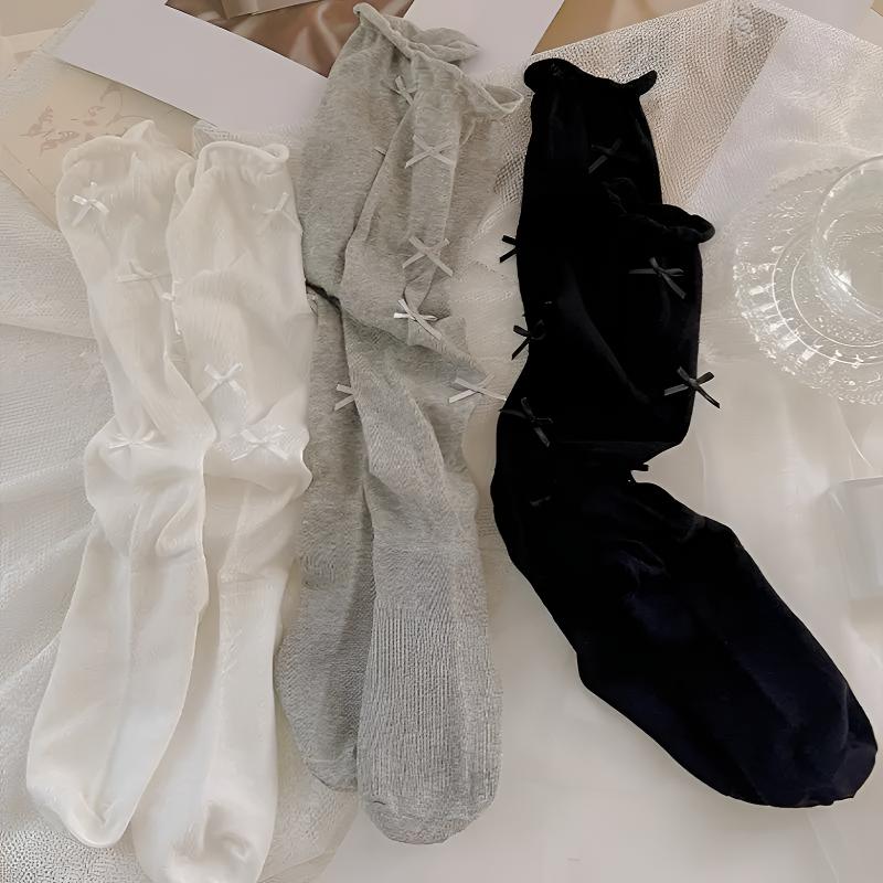小腿袜夏季女薄款2025新款爆款灰色JK蝴蝶结芭蕾风白色堆堆长袜子