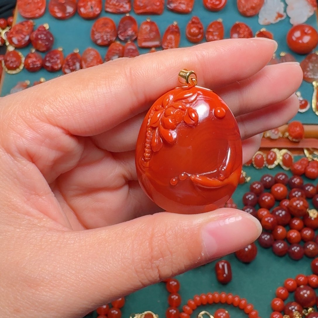 南红玛瑙南红18K金镶嵌