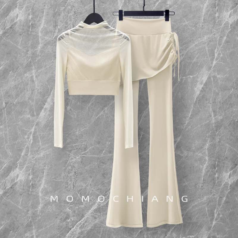 带胸垫多巴胺高腰瑜伽上衣搭配喇叭裤春秋时尚健身瑜伽服套装