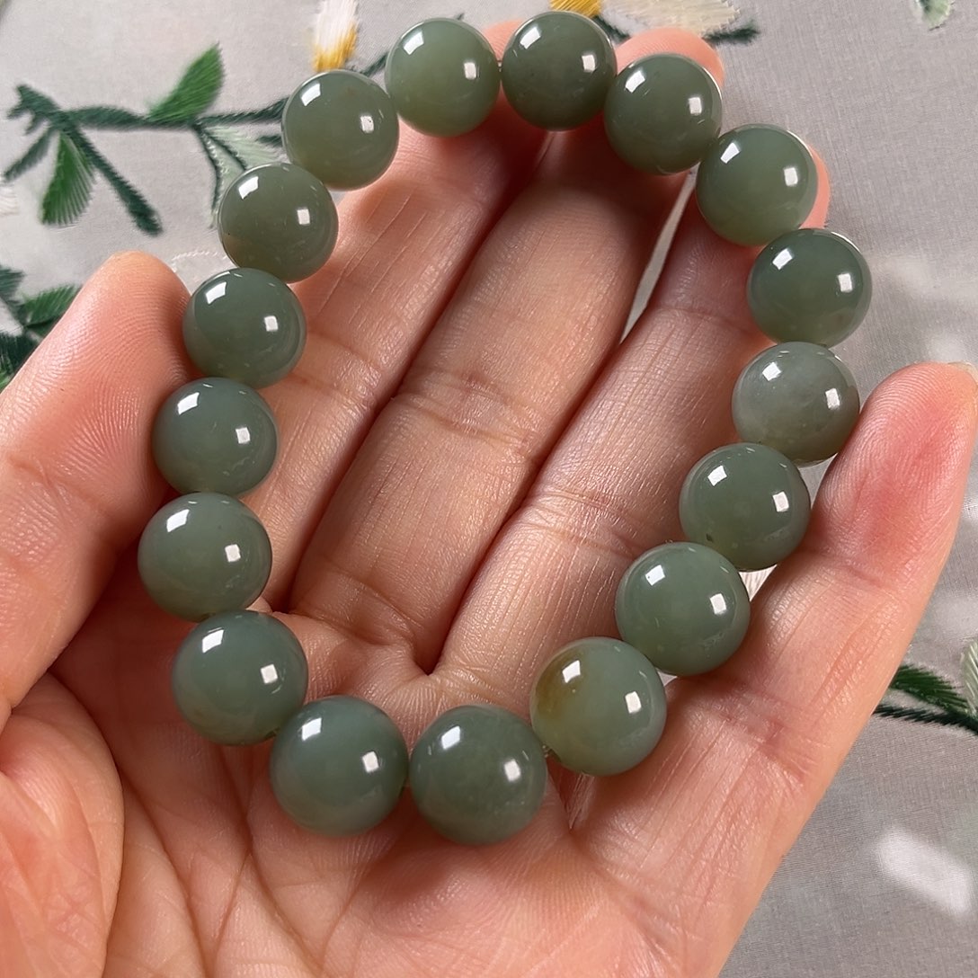 和田玉手链未镶嵌新疆和田玉青玉圆珠12