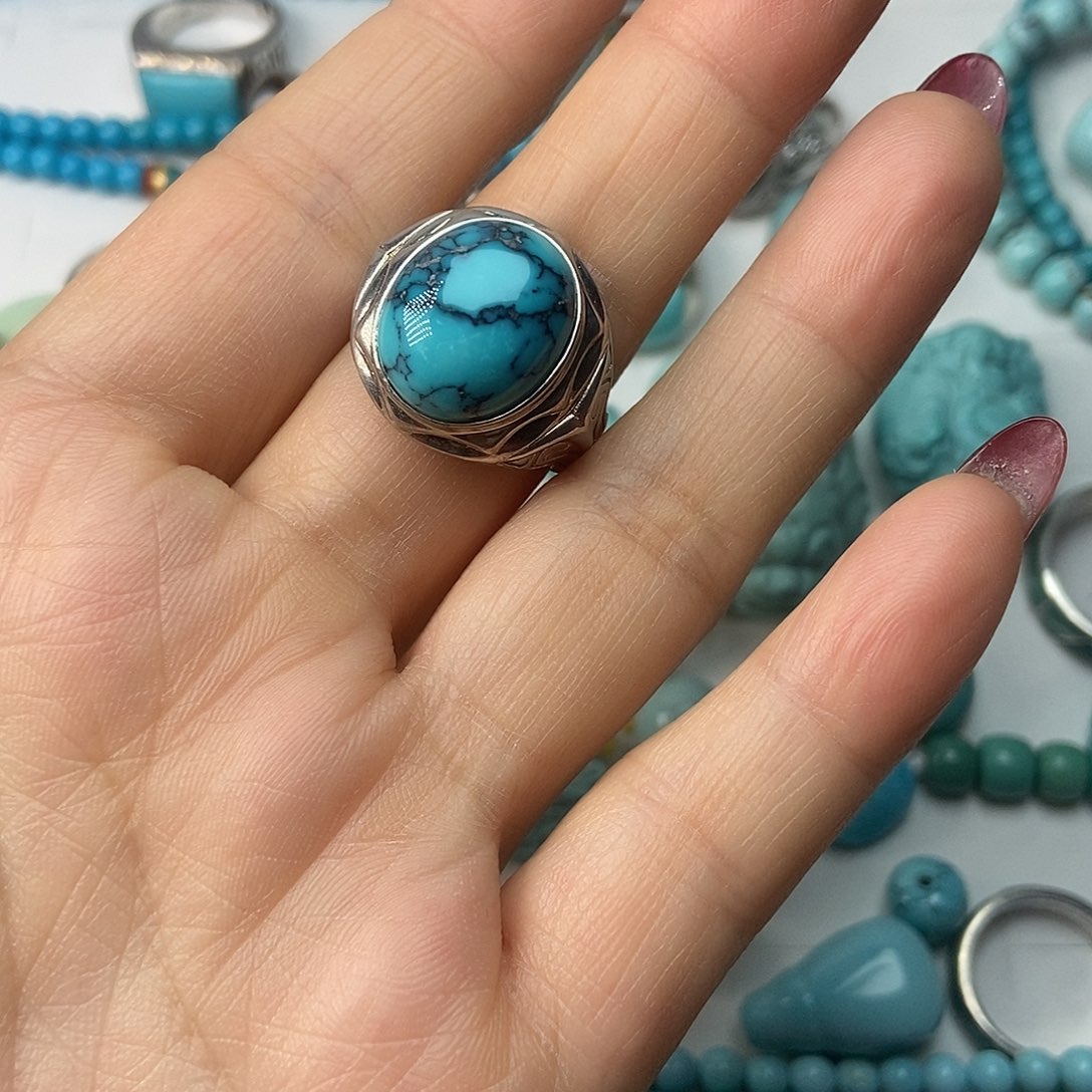 绿松石银S925镶嵌戒指