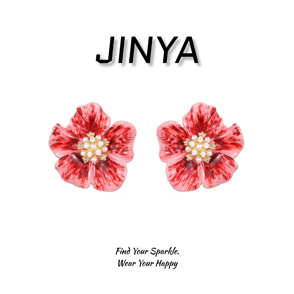 铜合金耳饰 《赤焰凝芳.恒绽华章》花朵耳钉新款小众轻奢高级感