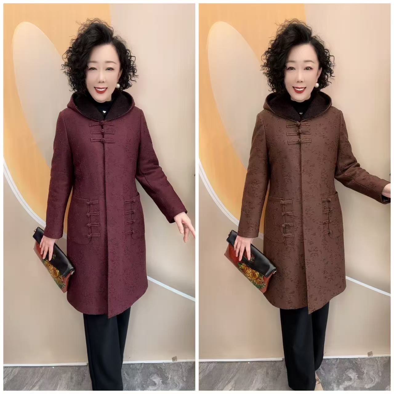 1201冬装厚款优雅妈妈盘扣棉服时尚宽松大码中长厚大衣外套98衣长