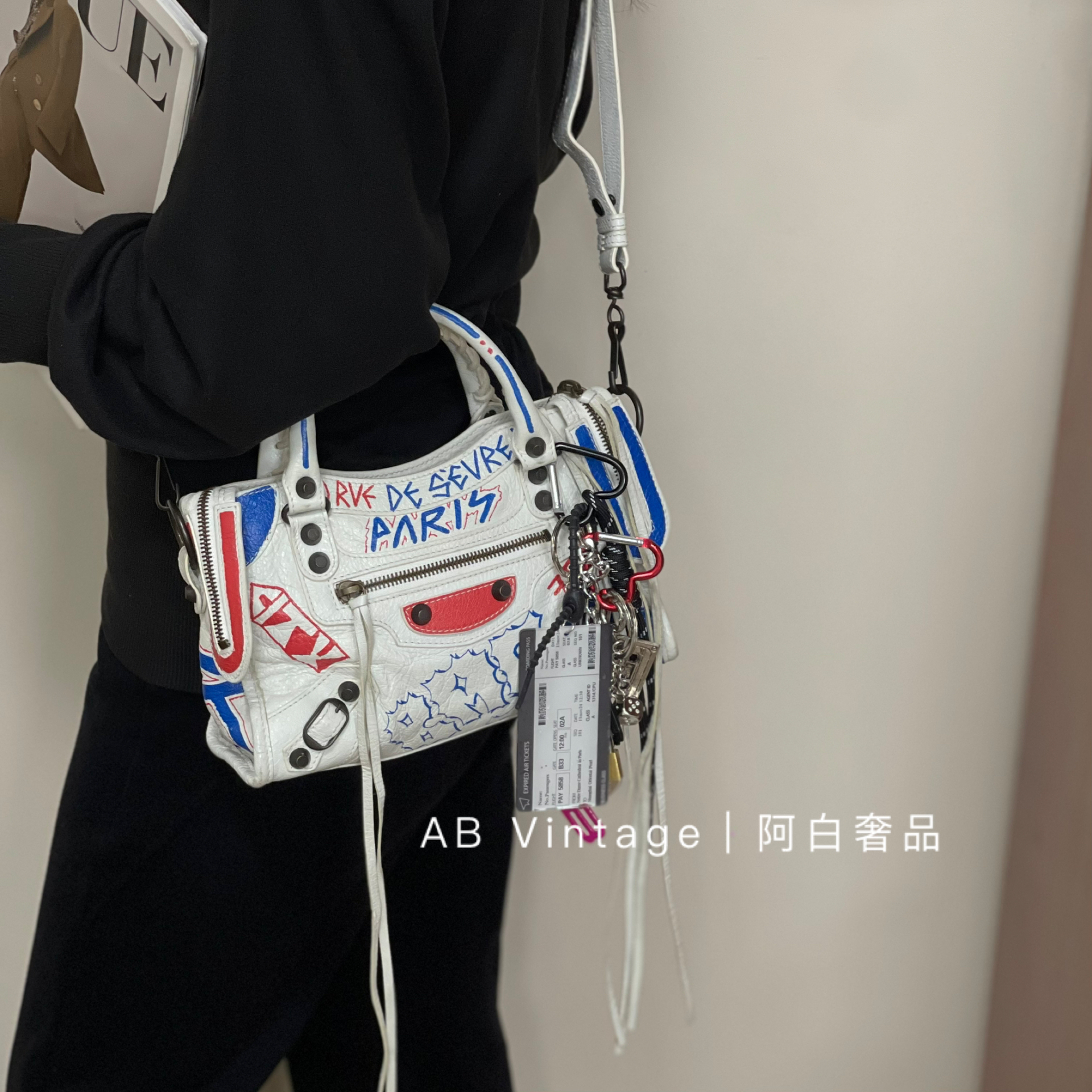 95新 Balenciaga/巴黎世家 阿白奢品/巴黎世家 涂鸦迷你机车包