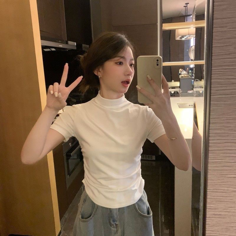 万能打底高领半袖纯棉打底衫黑白两色纯色休闲小众韩版显瘦百搭！