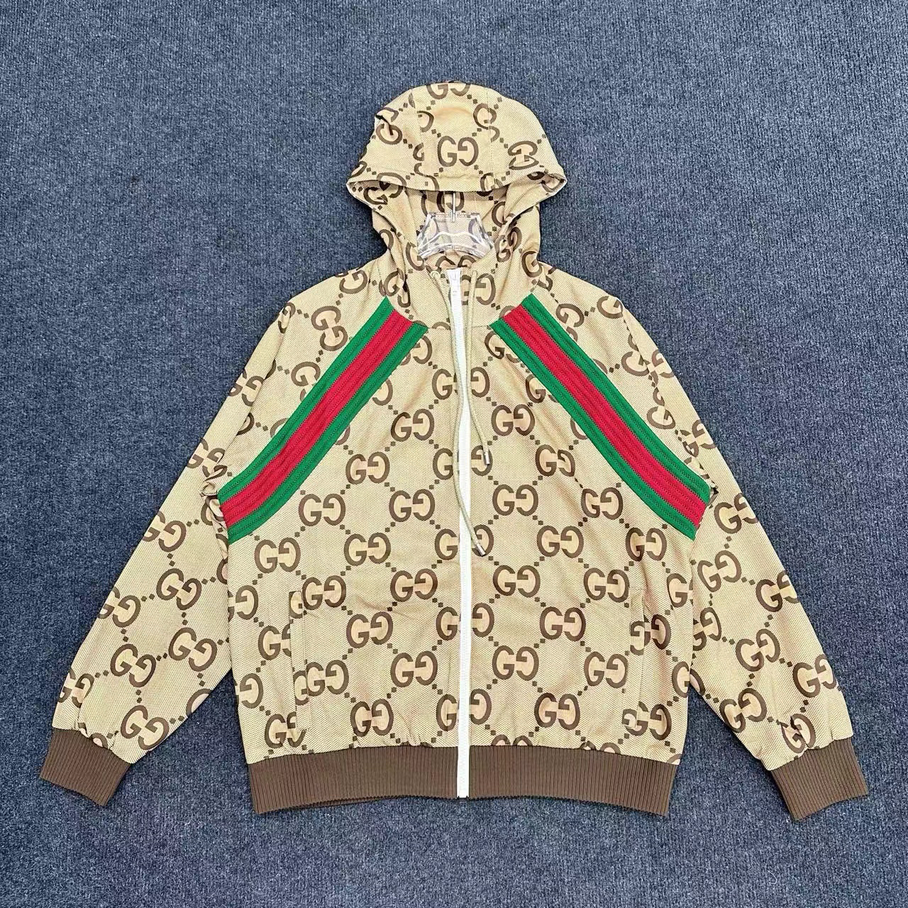 99新 GUCCI/古驰 双G满印连帽拉链外套/尺码M