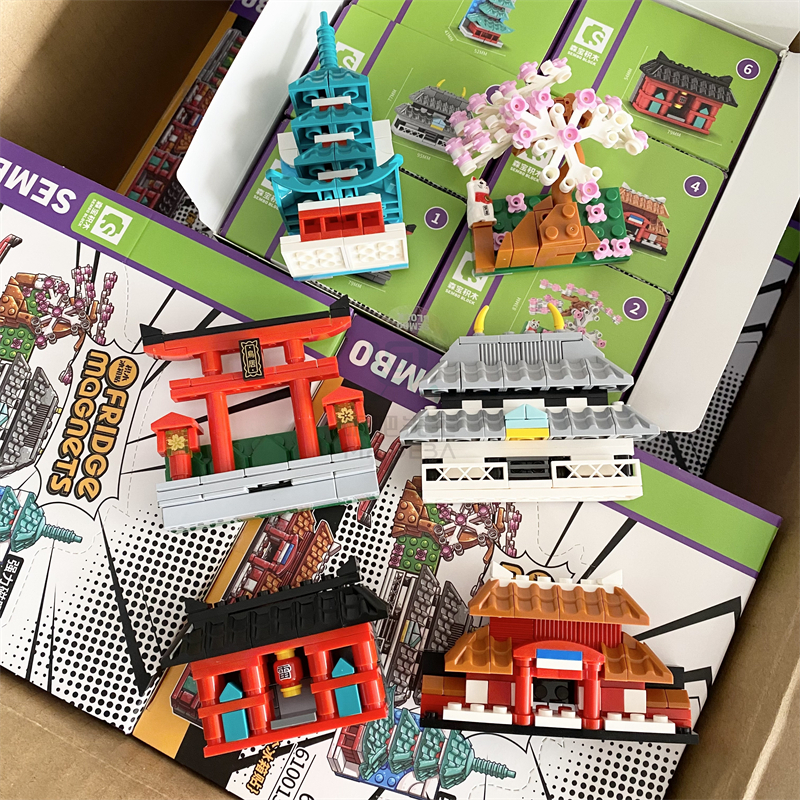 1套6个！日式建筑冰箱贴鸟居儿童积木拼装益智玩具礼物创意