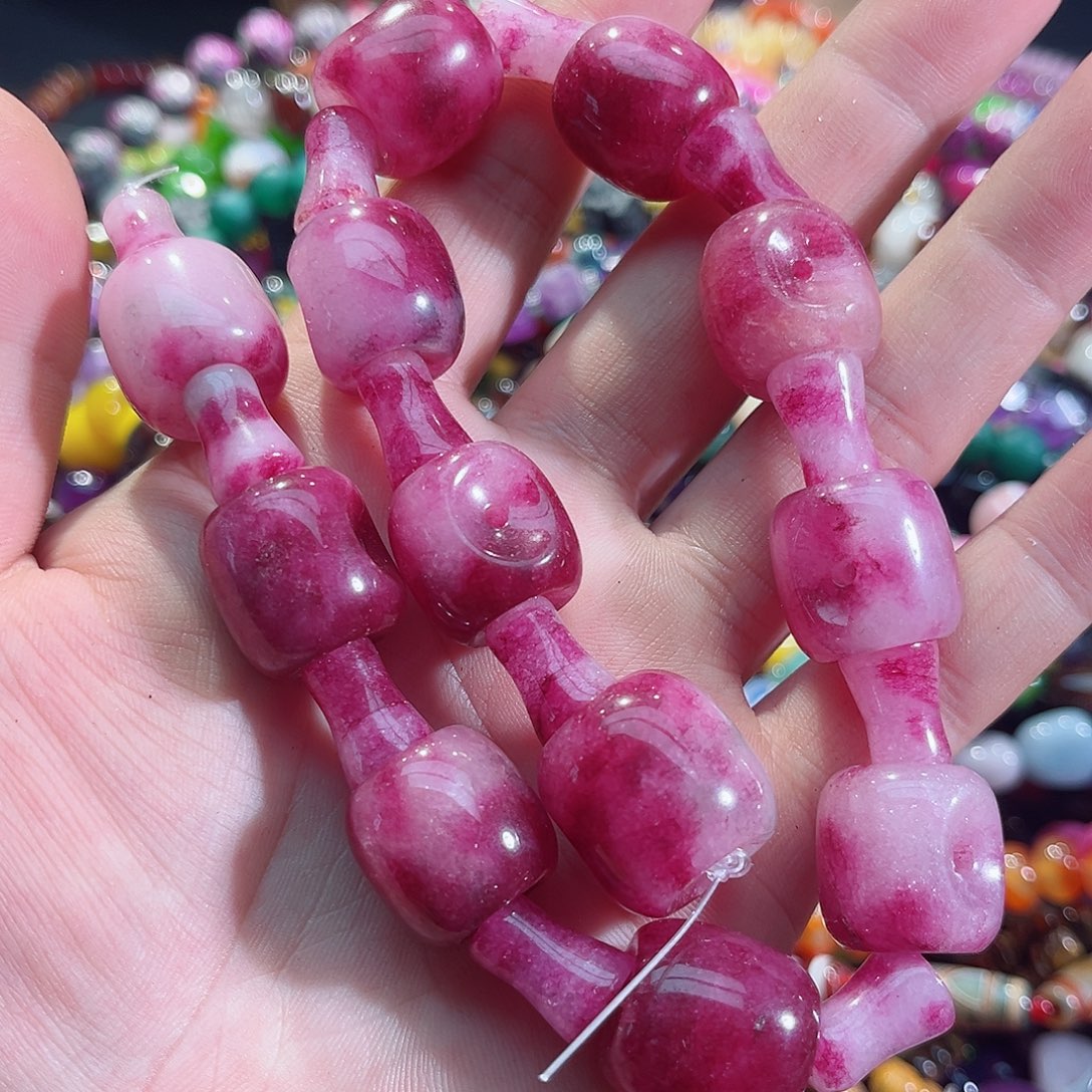 玛瑙/玉髓未镶嵌珠宝半成品桃花粉三桶一条18mm