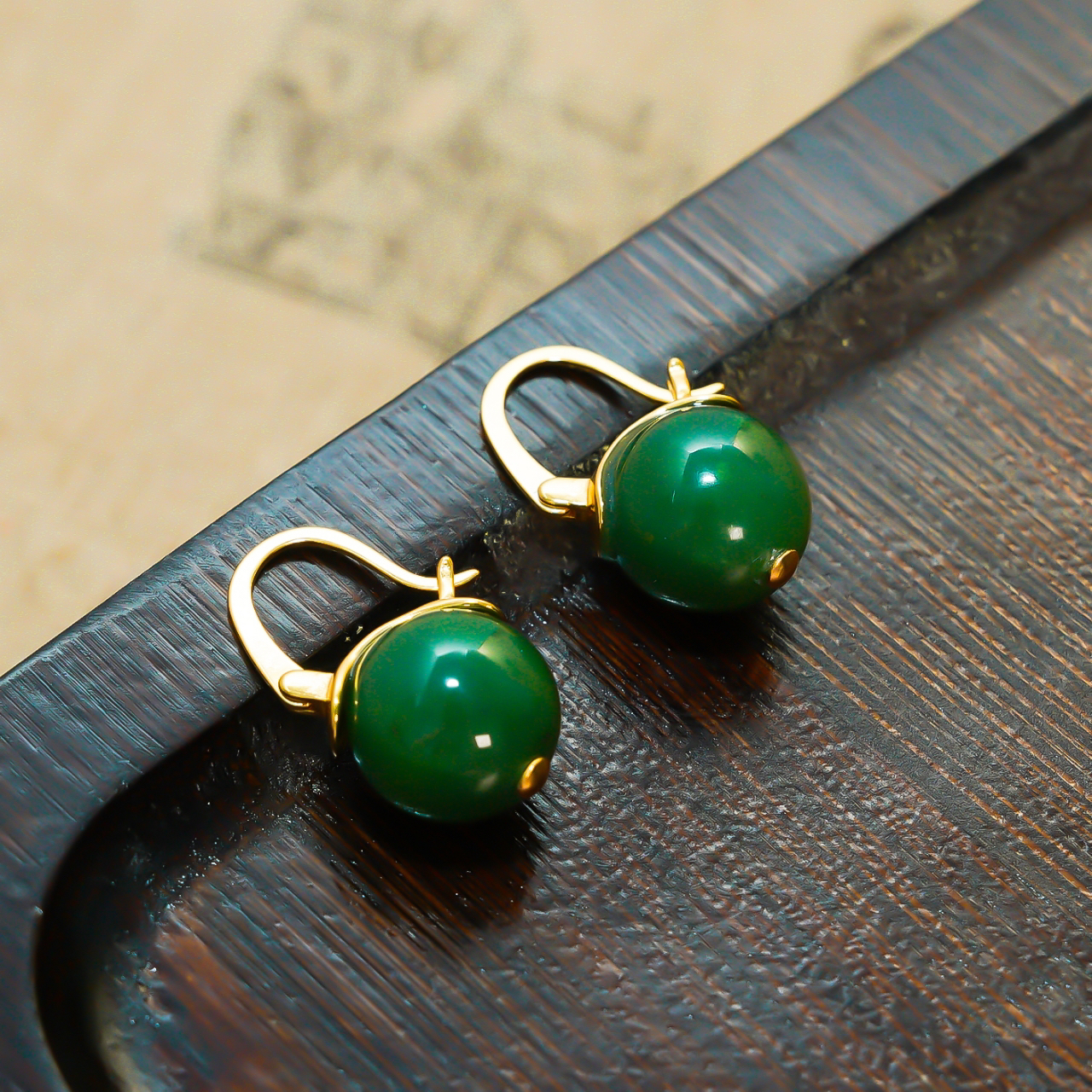 S925银俄料碧玉圆珠耳扣和田玉浓阳绿单珠耳饰简约大方百搭12mm