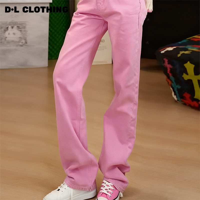 【劉發發】K088【樱花粉牛仔裤】新款时尚显瘦百搭秋冬直筒牛仔裤